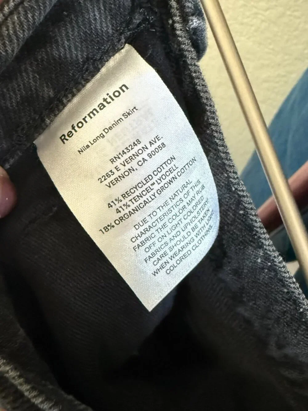 Reformation Nila Black Denim Long Midi Skirt US 29